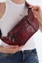 Unisex Burgundy Multi-Pocket Genuine Leather Freebag Waist Bag and Shoulder Bag