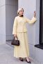 Single Button Belted Skirt with Pockets Embossed Patterned Jacquard Suit - Yellow - 3