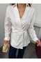 Women's Double-Breasted Collar Waist-Tied Long Sleeve Shirt - 6