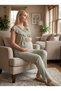 New Season Green Summer Lace Detailed Design Buttoned Short Sleeve Maternity Maternity Dressing Gown Pajama Set 3-Piece Set - 4