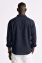 Men's Long Sleeve Muslin Shirt - Navy Blue - 3