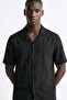 Men's Striped Short Sleeve Regular Fit Shirt - Black