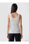 Lcwaikiki Classic Ecru U-Neck Striped Women's Ribbed Tank Top - 4