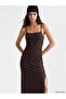 Xside Brown Square Neck Rope Strap Slit Dress - 2