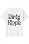 تي شيرت رجالي كلاسيكي بياقة دائرية وتصميم نصي بطبعة Dirty Hippie باللون الأسود مع تأثيرات متهالكة، مصنوع من القطن المسامي بلون سادة وأكمام قصيرة وقصة عادية، قطعة أساسية في خزانة الملابس، تي شيرت أبيض WT220439 - 2