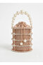 Women's Luxury Bucket Evening Bag – Crystal Embellished Metal Mesh Handbag with Pearl Handle - 2