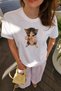 Unisex Oversized T-Shirt Sweet Cat Hugging Printed Black / White
