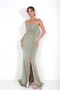 Women's Strapless Collar, Gathered Front, Stone Detailed, Diamond Fabric, Silvery Long Dress - 3