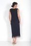 Women's Draped Skirt with Stone Detail at the Waist, Feathered Hem, Lined Midi Crepe Dress - 4