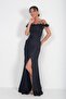 Women's Floral Madonna Collar Draped Lined Crepe Satin Long Dress - 2