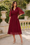 Women's Short Sleeve Double Breasted Collar Lined Lycra Stylish Elegant Burgundy Midi Dress - 5