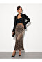 Women's Patterned High Waist Flared Satin Skirt - 5