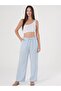 Baby Blue Striped Linen Cotton Trousers with Adjustable Waist