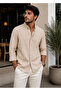Men's Cream Summer Breathable Linen Textured Aerobin Shirt – Regular Fit Long Sleeve Comfortable Fit