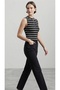 Women's Zero Sleeve Half Zipper Thin Striped Knitwear Textured Summer T-Shirt Blouse