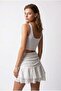 2138 Women's Lace Patterned Shorts Lined High Waist Mini Skirt White - 5