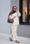 Line Patterned Buttoned Trousers Linen Suit - Stone Color - 4