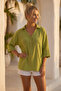 Olive Green Shirt with Collar and Buttons, 3/4 Sleeves, Casual Muslin, Oversize Woven 67 67 - 5