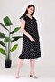 Women's Black and White Polka Dot Pattern Ruffled Sleeves and Hem Plus Size Wrinkled Dress - 4