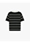 Half-Embellished Buttoned Short-Sleeved Striped Polo-Neck Knitwear T-Shirt - 6