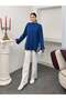 Women's Crew Neck Double Layered Wide Cut Tunic with Side Slits 9086 - Blue - 2