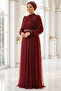 Pile and Belt Detailed Tulle Plus Size Hijab Evening Dress Tbssnn40