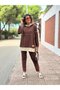 Women's Coffee Hooded Skirt Detail Crest Reverse Stitching Double Suit - 6