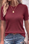 Crew Neck Cotton Lycra Short Sleeve Burgundy Blouse