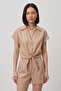 Women's Double Linen Set Knot Detailed Blouse and Shorts Set - 3