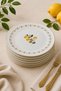 Lemoncello 6-Person 19 cm Lemon Patterned Porcelain Cake Plate Set 6 Pieces Matte Gold Gilded Blue White - 2