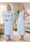 New Season Blue Shawl Collar Lace Detailed Summer Special Design 100% Cotton Maternity Dressing Gown Nightgown Set - 2