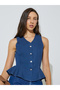 Blue Peplum Denim Waistcoat - 3