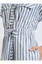 Blue Striped Shirt Midi Dress with Tie-Waist - 4