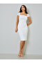 White Square Neck Bodycon Knee Length Dress - 2