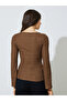 Brown Textured Boat Neck Fitted Top - 4