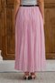 Pink Women's Belted Lined Maxi Skirt with Elastic Waist, Wrinkled Textured Long Skirt - 5
