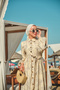 Women's Floral and Leaf Pattern Buttoned Waist Tie Linen Dress Yellow - 3