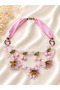 Authentic Rose Patterned Needlework Necklace with Natural Stone and Cherry Detail - 3