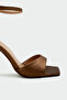 Lenna Single Strap Women's Brown Satin Heeled Shoes - 3