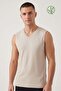 Men's Stone Color Bamboo V-Neck Zero Sleeve T-Shirt