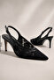 Women's Black Lace Open-Back Stiletto 8 cm Heel Comfortable Full Mold. - 2