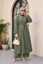 Tunic, Long Slit Pants, Pocketed Modal Set -Khaki - 3