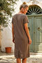 Light Brown V-Neck Short Sleeve Lined Brodelee Casual Cotton Woven Dress 113 55 - 7