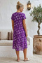 Purple V-Neck Short Sleeve Patterned Casual Viscose Woven Dress 113 64 - 6