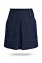 Navy Blue Contrast Stitched Pleated Denim Skirt 4531