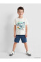 White Dinosaur Printed Boys' T-Shirt and Shorts 2-Piece Set