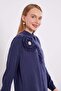 Navy Blue Ruffle Floral Detail Cupra Shirt - 4