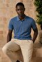 Men's Classic Zippered Blue Polo Collar T-Shirt - 2
