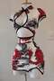 White Dragon Motif Window Detailed Striped Qipao Dress - 3