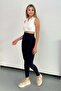 Women's High Waist Brand Printed Lycra Tights Navy Blue - 306 - 2
